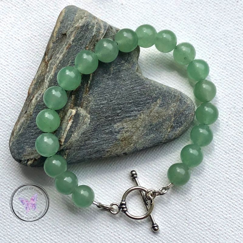 Green Aventurine Healing Bracelet With Silver Toggle Clasp